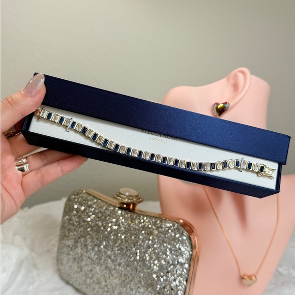 Stella Rose London Jewelry - Classic 18Kt Gold Plated Bracelet With Blue and Clear Cubic Zirconia
